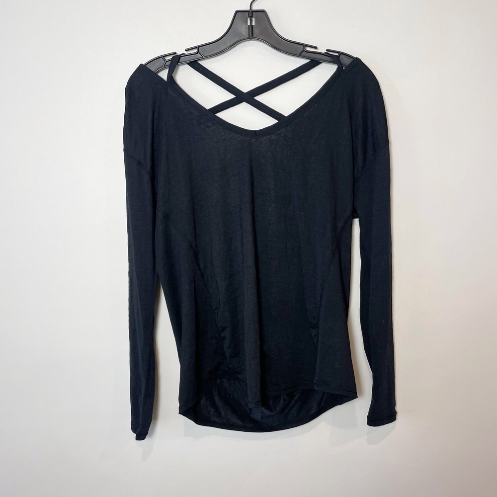 Zella Womens‎ Scoop Back Criss Cross Athletic Tee Shirt Black S Long Sleeve